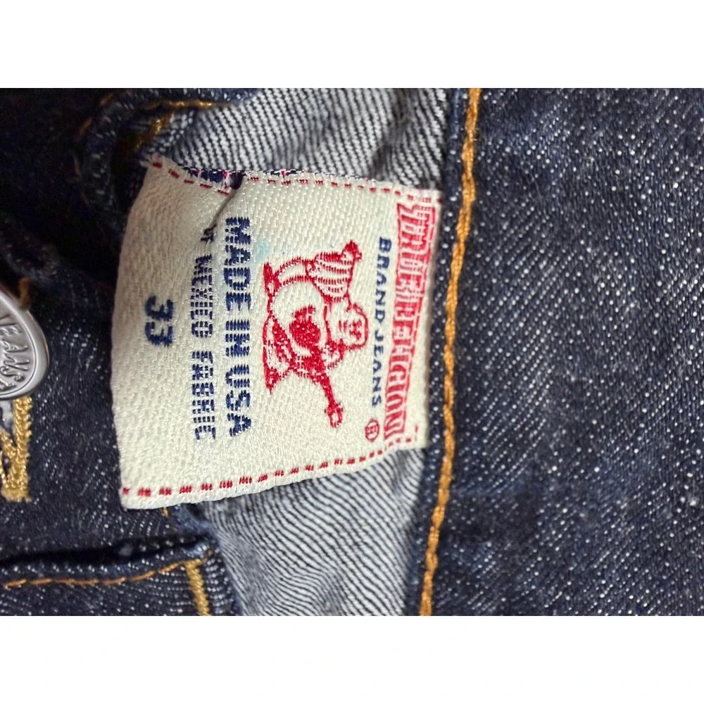 True Religion World Tour Joey Bootcut Jeans Mens 33x30 Dark Wash Flap Pocket USA